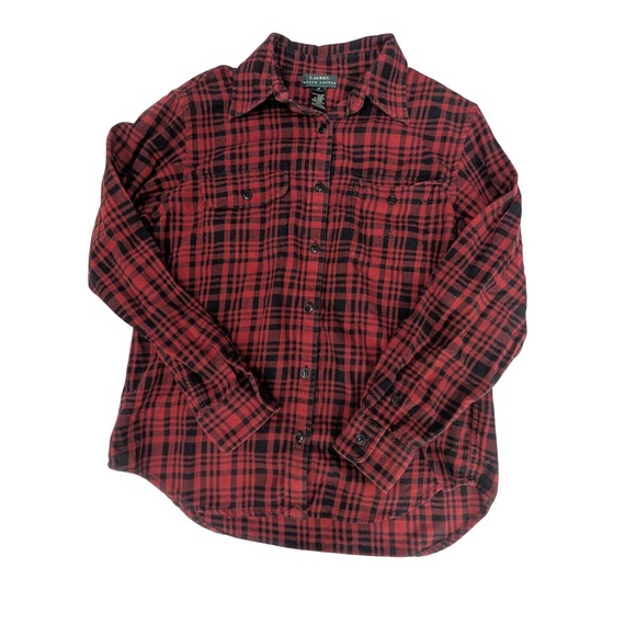 Lauren Ralph Lauren Red & Black Plaid Flannel Button L/S Shirt Women's Size M‎ - Picture 1 of 6